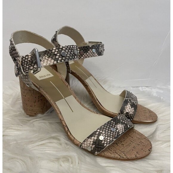 Dolce Vita Size 7.5M Jalina Animal Print Sandal Cork Heel‎ Studs Strappy - Picture 1 of 11